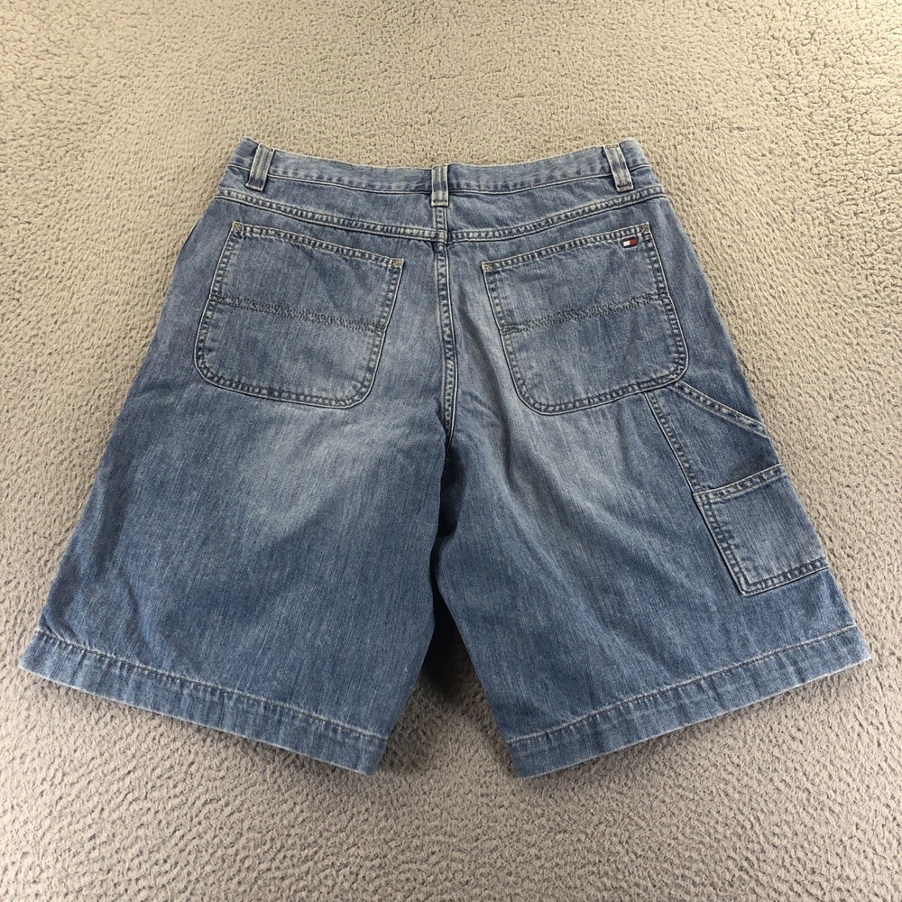 Vintage Tommy Hilfiger Shorts Mens 34 Blue Denim Carpenter Faded Y2k Baggy Jorts